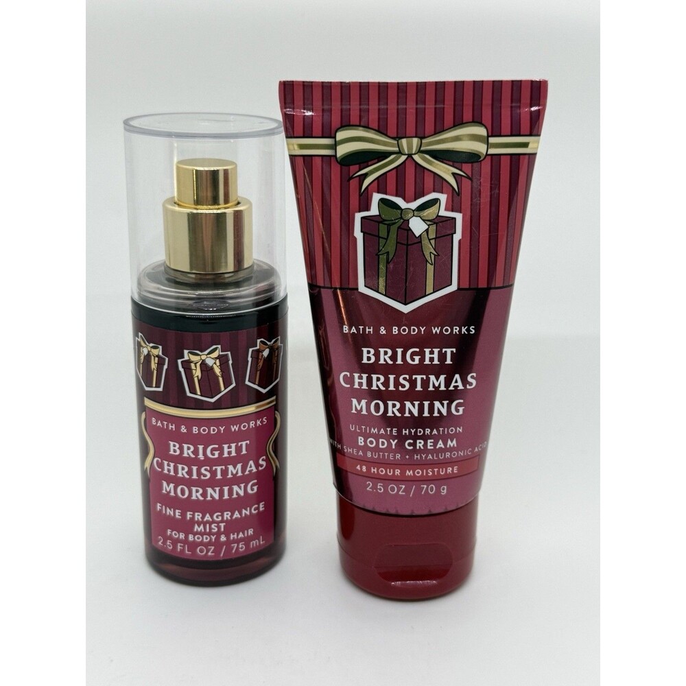 Bath and Body Works TRAVEL BRIGHT CHRISTMAS MORNING MIST, BODY CREAM SET 2.5ozEa